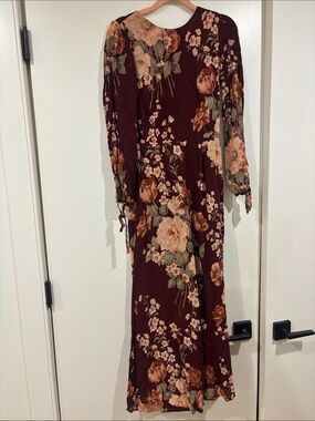 Reformation Missy Long Sleeve jumpsuit- burgundy floral